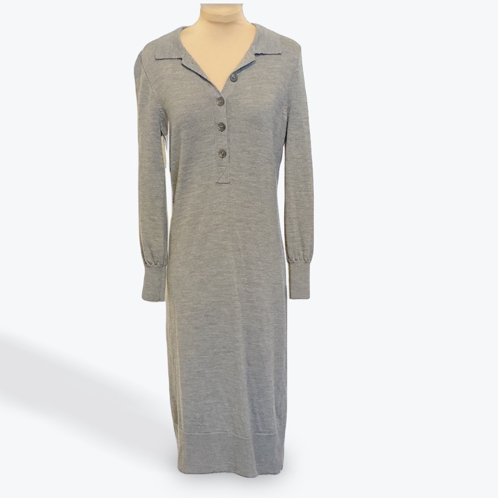 J Crew Gray Merino Wool Collared Long Sleeve Sweater Dress Midi Size XS - Picture 3 of 16